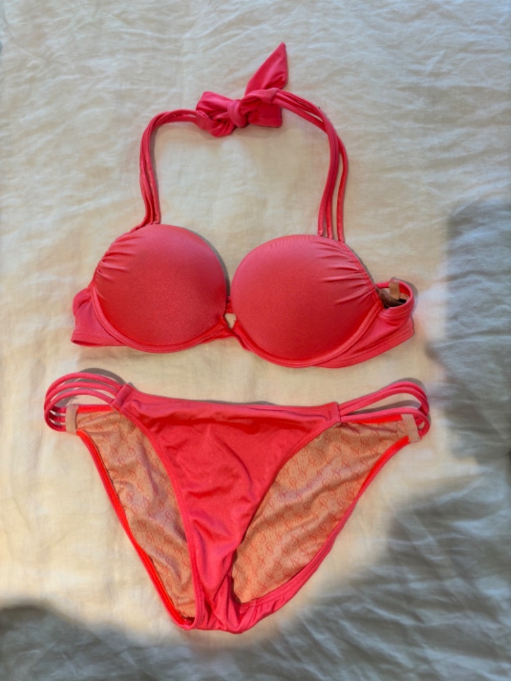 Victoria’s Secret Coral Pink Push Up Bikini Set 34A TOP Medium BOTTOM - Picture 8 of 14